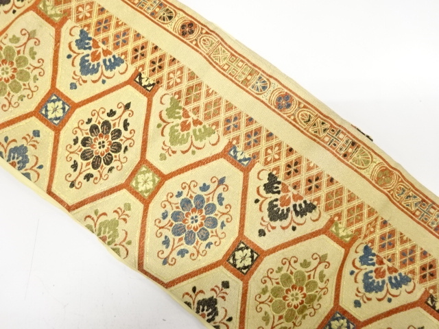 アンティーク　花蜀江模様織り出し名古屋帯（着用可）